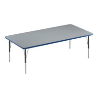 Correll Deluxe 36" x 60" Rectangular Gray Granite 19"-29" Adjustable Height High-Pressure Laminate Top Activity Table with Black Legs and Blue T-Mold