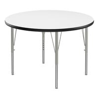 Correll Deluxe Round White 19"-29" Adjustable Height High-Pressure Laminate Top Activity Table with Silver Legs and Black T-Mold