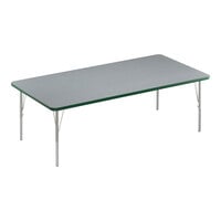 Correll Deluxe 36" x 60" Rectangular Gray Granite 19"-29" Adjustable Height High-Pressure Laminate Top Activity Table with Silver Legs and Green T-Mold