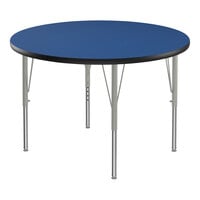 Correll Deluxe Round Blue 19"-29" Adjustable Height High-Pressure Laminate Top Activity Table with Silver Legs and Black T-Mold