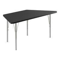 Correll EconoLine 26" x 58" Trapezoid Black Granite 19"-29" Adjustable Height Melamine Top Activity Table with Silver Legs and Black T-Mold