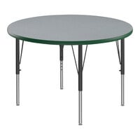 Correll Deluxe 42" Round Gray Granite 19"-29" Adjustable Height High-Pressure Laminate Top Activity Table with Black Legs and Green T-Mold