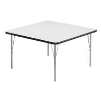 Correll Deluxe Square White 19"-29" Adjustable Height High-Pressure Laminate Top Activity Table with Silver Legs and Black T-Mold