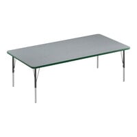 Correll Deluxe 36" x 60" Rectangular Gray Granite 19"-29" Adjustable Height High-Pressure Laminate Top Activity Table with Black Legs and Green T-Mold