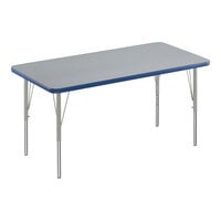 Correll Deluxe 24" x 48" Rectangular Gray Granite 19"-29" Adjustable Height High-Pressure Laminate Top Activity Table with Silver Legs and Blue T-Mold