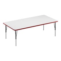 Correll 36" x 72" Rectangular White 19"-29" Adjustable Height High-Pressure Dry Erase Board Top Activity Table with Black Legs and Red T-Mold