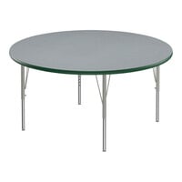 Correll Deluxe 60" Round Gray Granite 19"-29" Adjustable Height High-Pressure Laminate Top Activity Table with Silver Legs and Green T-Mold