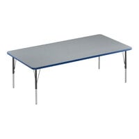 Correll 36" x 72" Rectangular Gray Granite 19"-29" Adjustable Height Thermal-Fused Laminate Top Activity Table with Black Legs and Blue T-Mold
