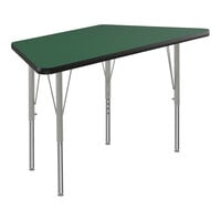 Correll Deluxe Trapezoid Green 19"-29" Adjustable Height High-Pressure Laminate Top Activity Table with Silver Legs and Black T-Mold