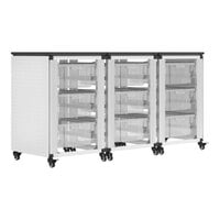 Luxor 54 3/4" x 54 3/4" x 28 3/4" Black / White Aluminum Mobile Triple Side-by-Side Storage Cabinet with Whiteboard, Pegboard, and 9 Large Bins MBS-STR-31-9L