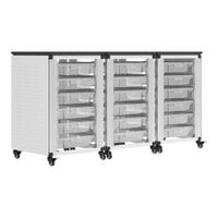 Luxor 54 3/4" x 54 3/4" x 28 3/4" Black / White Aluminum Mobile Triple Side-by-Side Storage Cabinet with Whiteboard, Pegboard, and 18 Small Bins MBS-STR-31-18S