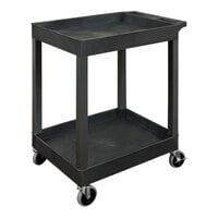 Luxor 27 1/4" x 18" x 34 1/4" Black Plastic 2-Shelf Utility Tub Cart with Heavy-Duty Casters SEC11HD-B