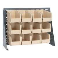 Quantum 27 3/4" x 8" x 21" Gray Steel Bench Rack with (12) 10 7/8" x 5 1/2" x 5" Ivory Bins QBR-2721-230-12IV