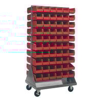 Quantum 36" x 25" x 72" Gray Steel Mobile Double-Sided Louvered Rack with (120) 10 7/8" x 5 1/2" x 5" Red Bins QMD-36H-230RD