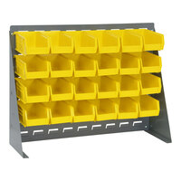 Quantum 27 3/4" x 8" x 21" Gray Steel Bench Rack with (24) 5 3/8" x 4 1/8" x 3" Yellow Bins QBR-2721-210-24YL