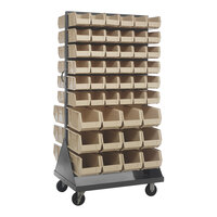 Quantum 36" x 25" x 72" Gray Steel Mobile Double-Sided Louvered Rack with (72) 10 7/8" x 5 1/2" x 5" and (24) 14 3/4" x 8 1/4" x 7" Ivory Bins QMD-36H-230240IV