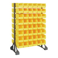 Quantum 36" x 20" x 53" Gray Steel Double-Sided Rail Rack with (96) 10 7/8" x 5 1/2" x 5" Yellow Bins and (16) Rails QRU-16D-230-96YL