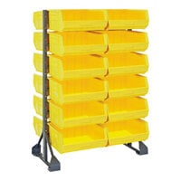 Quantum 36" x 20" x 53" Gray Steel Double-Sided Rail Rack with (24) 14 3/4" x 16 1/2" x 7" Yellow Bins and (12) Rails QRU-12D-250-24YL