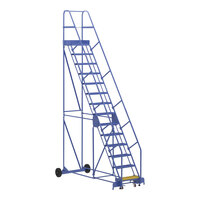 Vestil 14-Step Steel Rolling Warehouse Ladder with 23 9/16" Wide Grip Strut 58-Degree Angled Steps and 14" Deep Top Step LAD-14-14-G