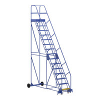 Vestil 15-Step Steel Rolling Warehouse Ladder with 23 9/16" Wide Perforated 58-Degree Angled Steps and 21" Deep Top Step LAD-15-21-P