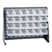 Quantum 27 3/4" x 8" x 21" Gray Steel Bench Rack with (24) 7 3/8" x 4 1/8" x 3" Clear Bins QBR-2721-220-24CL