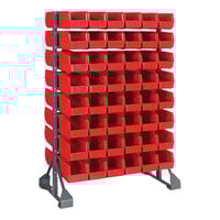 Quantum 36" x 20" x 53" Gray Steel Double-Sided Rail Rack with (96) 10 7/8" x 5 1/2" x 5" Red Bins and (16) Rails QRU-16D-230-96RD