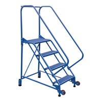 Vestil 24" x 14" x 40" 4-Step Steel Tip-N-Roll Ladder with 50-Degree Angled Grip Strut Steps LAD-TRN-50-4-G - 350 lb. Capacity