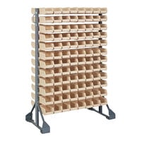 Quantum 36" x 20" x 53" Gray Steel Double-Sided Rail Rack with (192) 7 3/8" x 4 1/8" x 3" Ivory Bins and (12) Rails QRU-12D-220-192IV