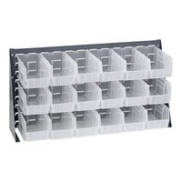 Quantum 36" x 8" x 19" Gray Steel Bench Rack with (18) 10 7/8" x 5 1/2" x 5" Clear Bins QBR-3619-230-18CL