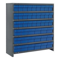 Quantum Super Tuff 36" x 18" x 39" Steel Closed 7-Shelf Euro Drawer Shelving System with (27) 17 5/8" x 3 3/4" x 4 5/8" and (18) 17 7/8" x 5 9/16" x 4 5/8" Blue Bins CL1839-624BL