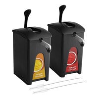 ServSense 1.5 Gallon Plastic Ketchup and Mustard Pouch Dispensers Set with 16 mm Fitments