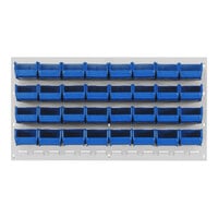 Quantum 36" x 19" Oyster White Steel Louvered Panel with (32) 7 3/8" x 4 1/8" x 3" Blue Bins QLP-3619HC-220-32BL