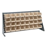 Quantum 36" x 8" x 19" Gray Steel Bench Rack with (32) 7 3/8" x 4 1/8" x 3" Ivory Bins QBR-3619-220-32IV