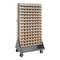 Quantum 36" x 25" x 72" Gray Steel Mobile Double-Sided Louvered Rack with (240) 7 3/8" x 4 1/8" x 3" Ivory Bins QMD-36H-220IV