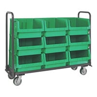Quantum Magnum 60" x 18" x 47" Tote Truck with (9) 19 3/4" x 18 3/8" x 11 7/8" Green Bins and Casters MTT-1860-543GN