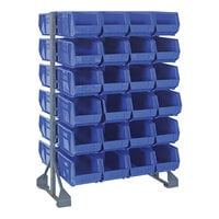 Quantum 36" x 20" x 53" Gray Steel Double-Sided Rail Rack with (48) 14 3/4" x 8 1/4" x 7" Blue Bins and (12) Rails QRU-12D-240-48BL