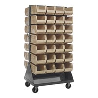 Quantum 36" x 25" x 72" Gray Steel Mobile Double-Sided Louvered Rack with (56) 14 3/4" x 8 1/4" x 7" Ivory Bins QMD-36H-240IV