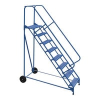 Vestil 23 9/16" x 14" 8-Step Steel Roll-A-Fold Ladder with 50-Degree Angled Perforated Steps LAD-RAF-8-24-P-EZ - 350 lb. Capacity