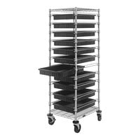 Quantum 21" x 24" x 69" Carbon Steel Mobile Bin Cart with 2 Wire Shelves and (11) 22 1/2" x 17 1/2" x 3" Black Conductive Bins BC212469M2CO