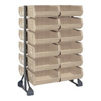 Quantum 36" x 20" x 53" Gray Steel Double-Sided Rail Rack with (24) 14 3/4" x 16 1/2" x 7" Ivory Bins and (12) Rails QRU-12D-250-24IV