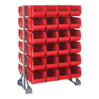 Quantum 36" x 20" x 53" Gray Steel Double-Sided Rail Rack with (48) 14 3/4" x 8 1/4" x 7" Red Bins and (12) Rails QRU-12D-240-48RD