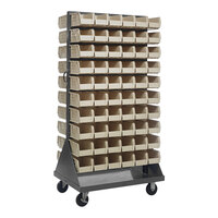 Quantum 36" x 25" x 72" Gray Steel Mobile Double-Sided Louvered Rack with (120) 10 7/8" x 5 1/2" x 5" Ivory Bins QMD-36H-230IV
