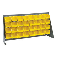 Quantum 36" x 8" x 19" Gray Steel Bench Rack with (32) 5 3/8" x 4 1/8" x 3" Yellow Bins QBR-3619-210-32YL