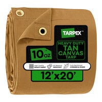 Tarpex 12' x 20' Tan Heavy-Duty Weatherproof 10 oz. Poly Canvas Tarp CTT10-TA-1220