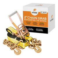 Xpose Safety 2" x 27' Yellow Heavy-Duty Ratcheting Tie Down Straps with Chain Grab Hooks RTD227-CG-1-X
