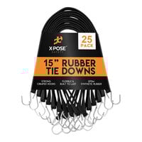 Xpose Safety 15" Black Heavy-Duty EPDM Rubber Tie Down Bungee Cords with Hooks TSEP-15-25 - 25/Pack