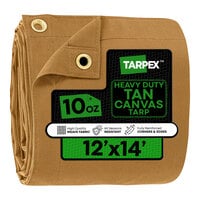 Tarpex 12' x 14' Tan Heavy-Duty Weatherproof 10 oz. Poly Canvas Tarp CTT10-TA-1214