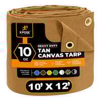 Xpose Safety 10' x 12' Tan Heavy-Duty Weatherproof 10 oz. Poly Canvas Tarp CTT10-1012
