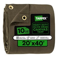 Tarpex 20' x 40' Olive Drab Heavy-Duty Weatherproof 10 oz. Poly Canvas Tarp CTOD10-TA-2040