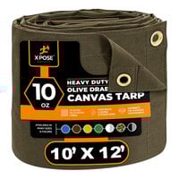 Xpose Safety 10' x 12' Olive Drab Heavy-Duty Weatherproof 10 oz. Poly Canvas Tarp CTOD10-1012